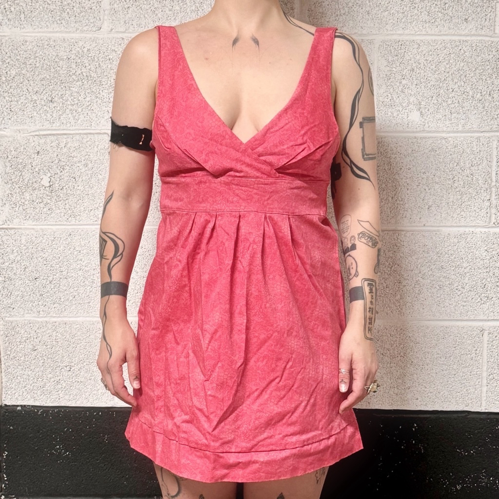Vintage Red Coral V-neck Pinafore Mini Dress Size Large
